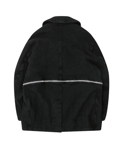 Black CDG Thick Tweed Zipped Pea Coat