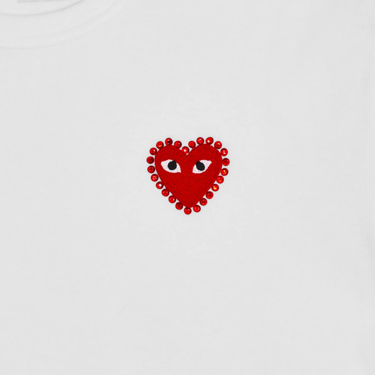 CDG PLAY  T-shirt White Red Rhinestone Heart