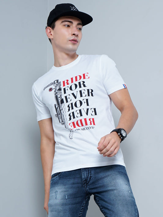 Bike Print White T-Shirt